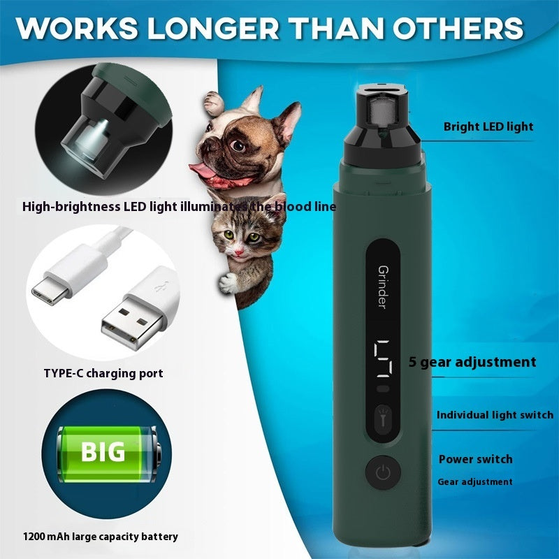 Electric Dog & Cat Nail Grinder – Quiet, Rechargeable, 5-Speed